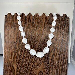 Vintage White Lucite Beaded Necklace With Gold-Tone Clasp & Unique Twisted Beads